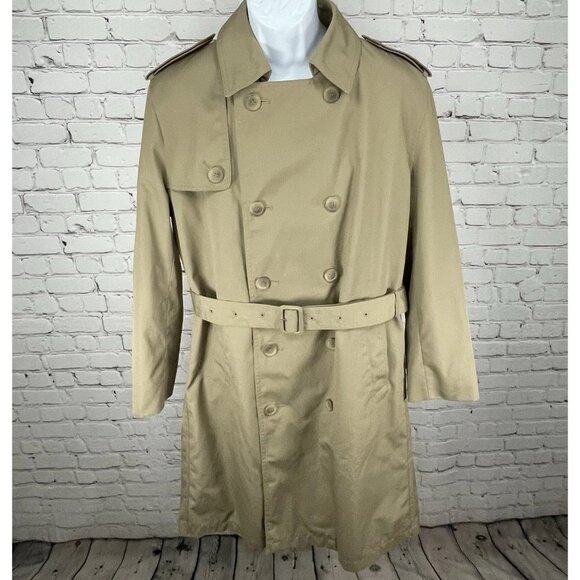 VTG Misty Harbor Beige Belted Removable Faux Fur Insulated Lining Size 40R *rip - Picture 1 of 16